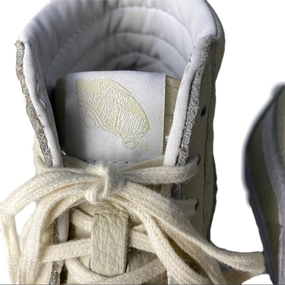 Cream White Leather Suede Sk8 Hi Top Vans Sneakers Mens 5 Womens 6.5 - Picture 7 of 10